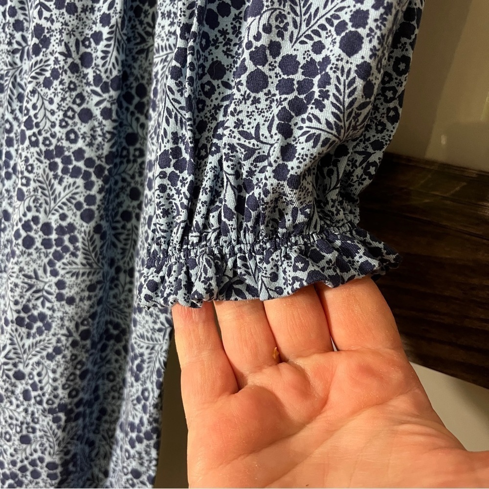 Micro-Floral Blue Prairie Peasant Mock-Neck Boden Dress w/ Pockets US Size 2 - Picture 7 of 10